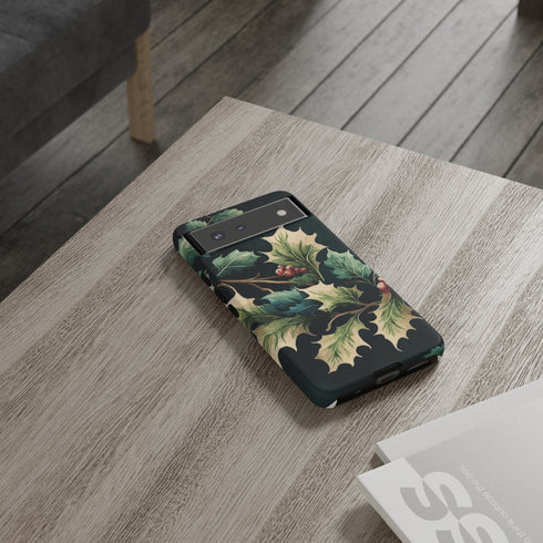 Dark Green Festive Holly in Watercolor - Impact Resistant Phone Case